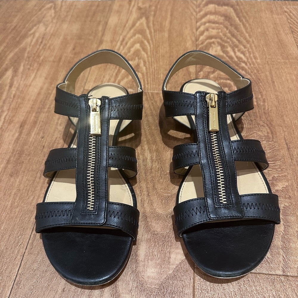 Michael Kors Berkeley Black Flat Sandal with Gold Zipper